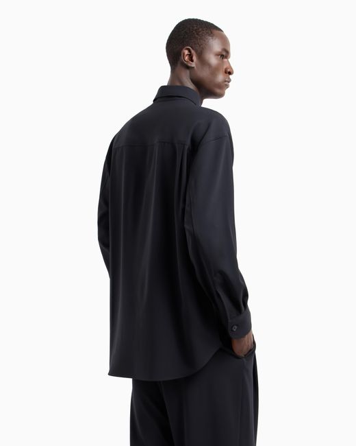 Giorgio Armani Blue Loose-Fit Virgin Wool Crêpe Shirt for men
