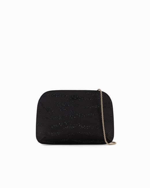 Giorgio Armani Black La Prima Satin Clutch Bag With Rhinestone Animal Print