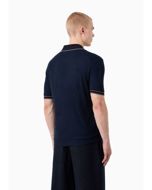 Giorgio Armani Poloshirt Mit Kurzen Ärmeln Aus Viskose Und Wolle In Rippenstrick in Blue für Herren