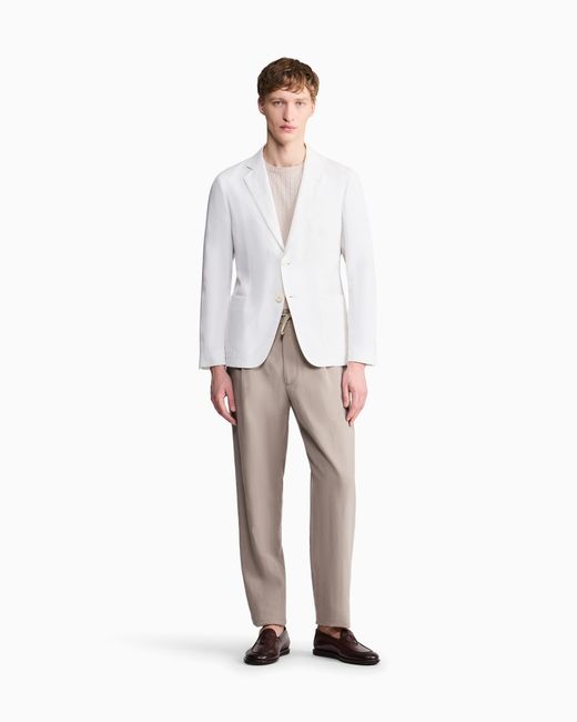 Giorgio Armani White Linen Jacket With Two-Button Closure And Patch Pockets for men