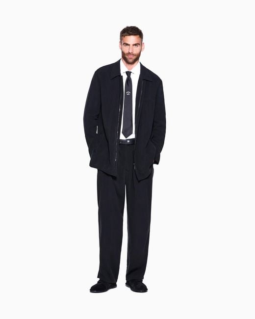 Giorgio Armani Blue Cupro Basketweave Double-Pleat Trousers for men