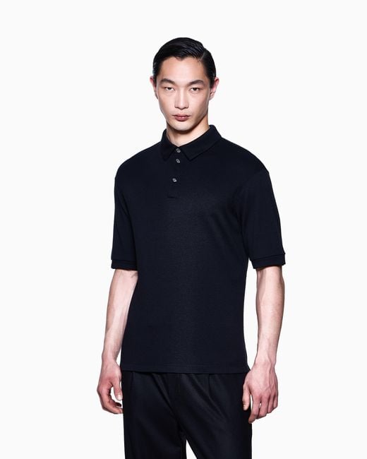Giorgio Armani Black Polo Shirt Cashmere Pure Interlock for men