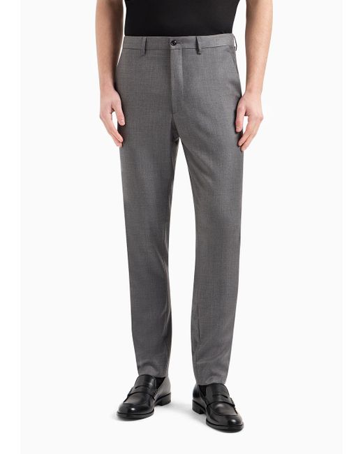Giorgio Armani Gray Flat-front Trousers In Wool And Cashmere Gabardine for men