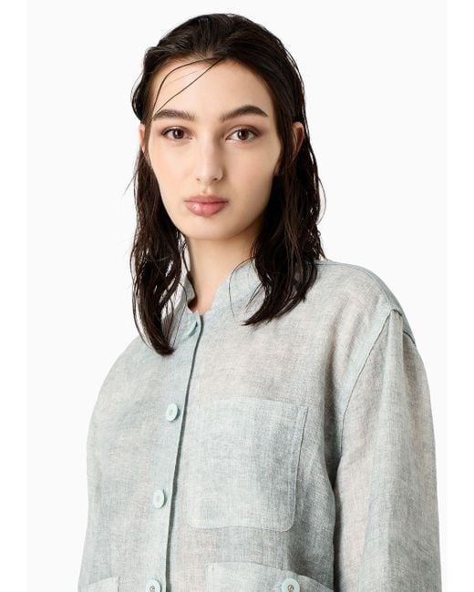 Giorgio Armani Blue Denim Collection Denim-effect Linen Cosy Shirt