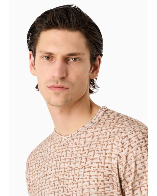 Camiseta De Cuello Redondo De Lino Con Estampado Trenzado Giorgio Armani de hombre de color Natural