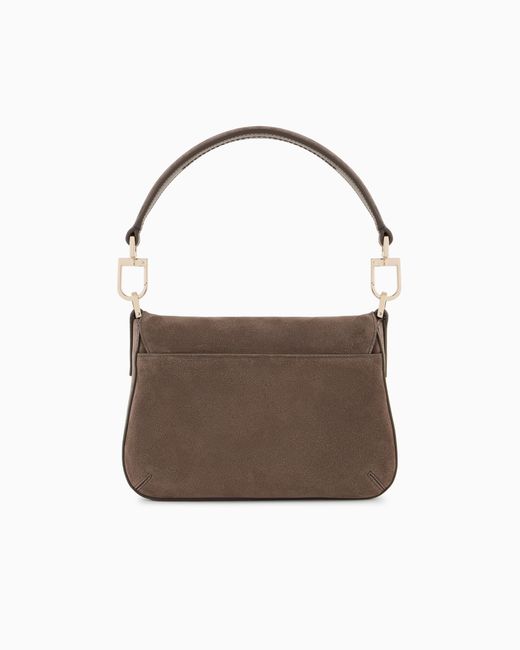 Giorgio Armani Brown Suede Bag With Flap And Crossbody Strap