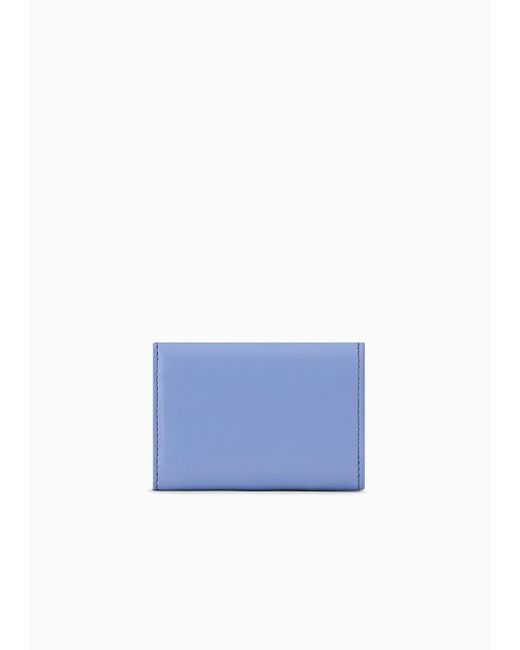Giorgio Armani Blue Mini La Prima Trifold Wallet In Palmellato Leather