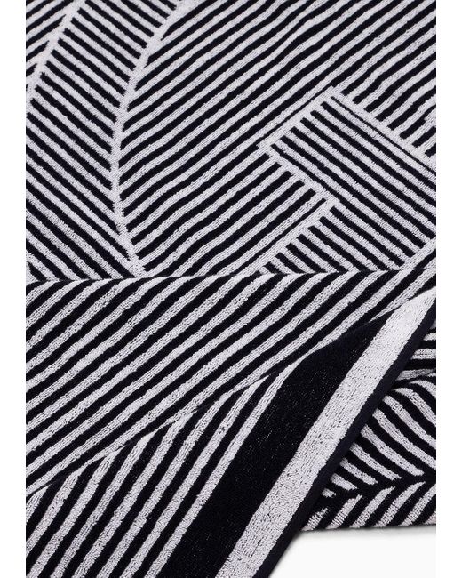 Giorgio Armani Black Cotton-terry Beach Towel With Oversized Jacquard Logo for men