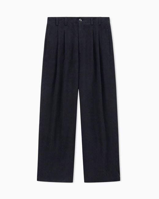 Giorgio Armani Blue Cupro Basketweave Double-Pleat Trousers for men