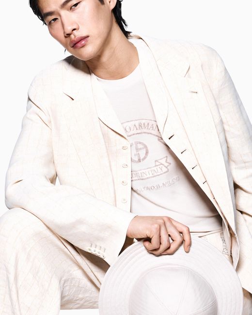 Giorgio Armani White Jacquard Viscose And Linen Single-Breasted Waistcoat for men