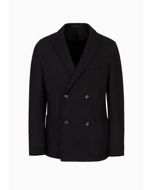 Giorgio Armani Black Icon Double-breasted Jacket In Fulled Cashmere Interlock for men