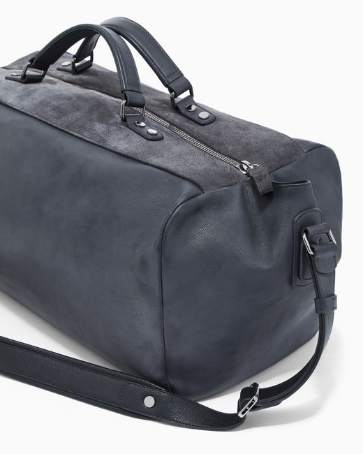 Giorgio Armani Blue Vintage-Effect Pebbled Nappa-Leather Duffel Bag for men