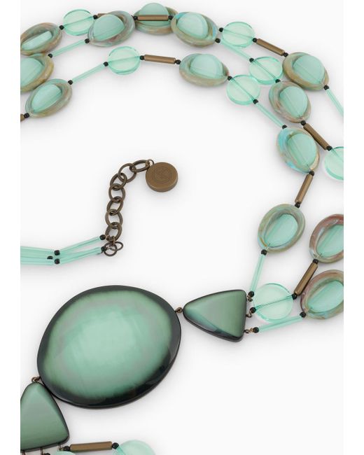 Giorgio Armani Blue Long Necklace With Oversized Pendant