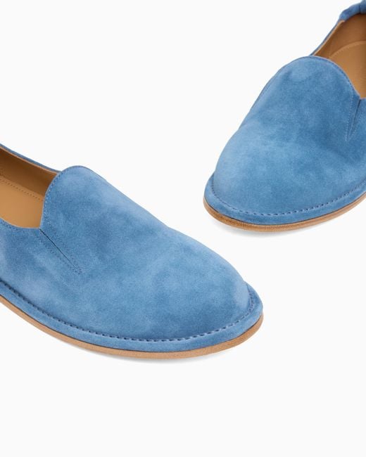 Giorgio Armani Blue Suede Slip-Ons for men