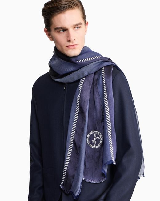 Giorgio Armani Blue Silk-Blend Jacquard Stole for men