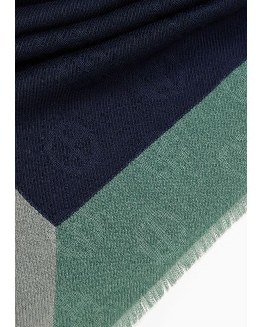 Giorgio Armani Blue Monogram Jacquard Wool And Silk Stole for men