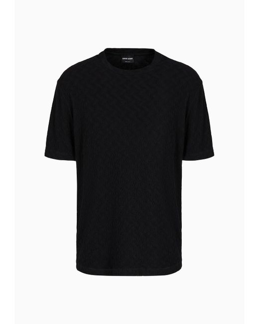 T-shirt Girocollo In Jersey Di Viscosa E Cashmere Jacquard di Giorgio Armani in Black da Uomo
