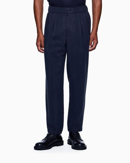 Pantalones Con Una Pinza En Mezcla De Seda Lavada Giorgio Armani de hombre de color Blue