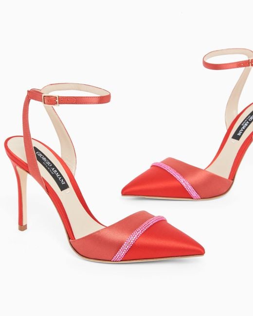 Giorgio Armani White Court Shoes With Two-Tone Satin Strap