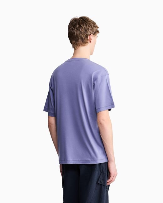 Giorgio Armani Blue Cotton And Modal T-Shirt With Embroidery for men