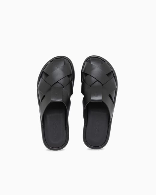Giorgio Armani White Cross-Over Napped Calfskin Sandals for men