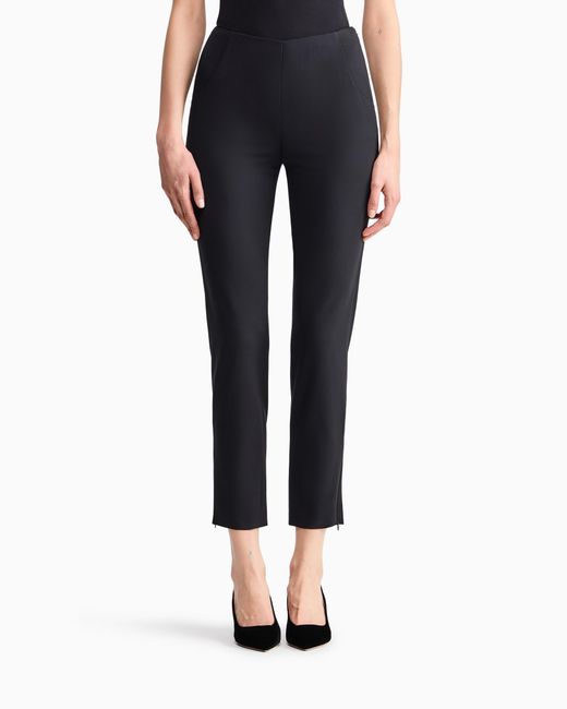 Giorgio Armani Blue Wool Crepe Pants With A High Waist And Side Zip