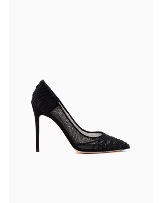 Giorgio Armani Black Tulle Court Shoes With Suede Embroidery