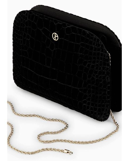 Giorgio Armani Black La Prima Croc-quilted Velvet Clutch Bag