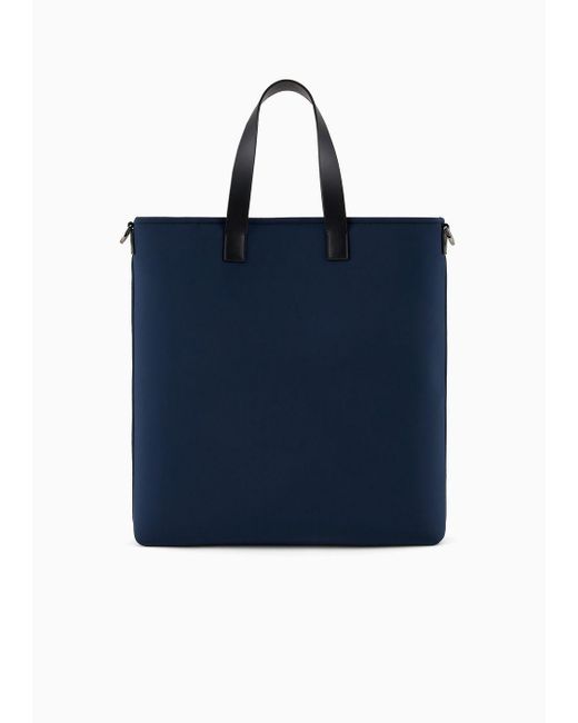 Giorgio Armani Blue Neoprene Shopper Bag With Oversized Logo for men