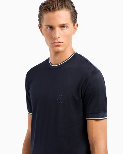 Camiseta De Cuello Redondo En Punto De Seda Y Algodón Giorgio Armani de hombre de color Blue