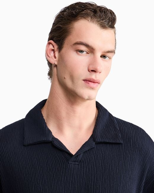 Giorgio Armani Blue Polo Shirt Regular Fit Viscose Seersucker Jersey for men