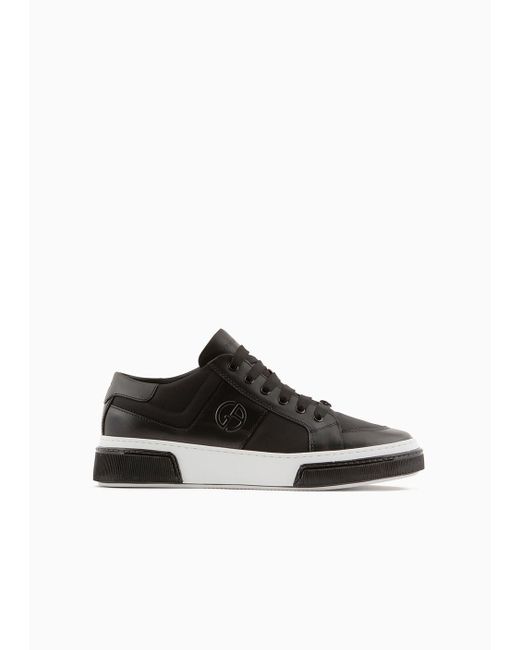 Giorgio Armani Black Leather And Fabric Sneakers for men