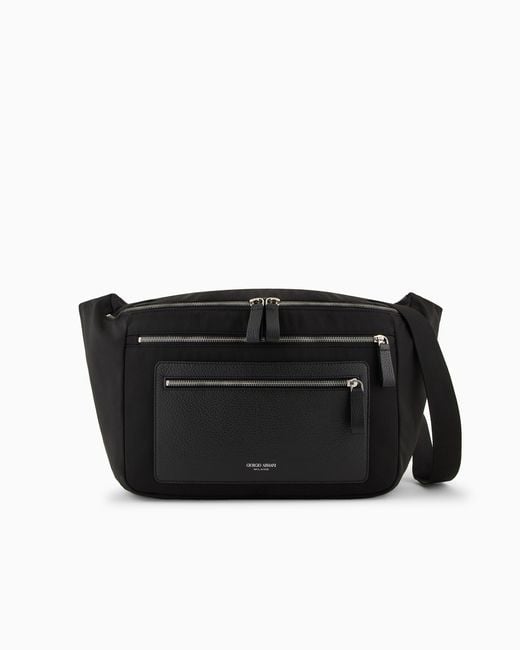 Giorgio Armani Black Nylon And Pebbled Leather Large Crossbody Bag for men