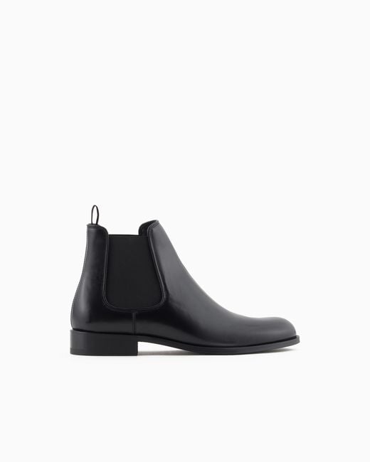 Giorgio Armani Black Antique-Effect Leather Ankle Boots for men
