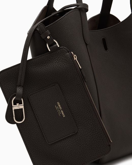 Giorgio Armani Black Pebbled Bag With A Removable Inner Pouch