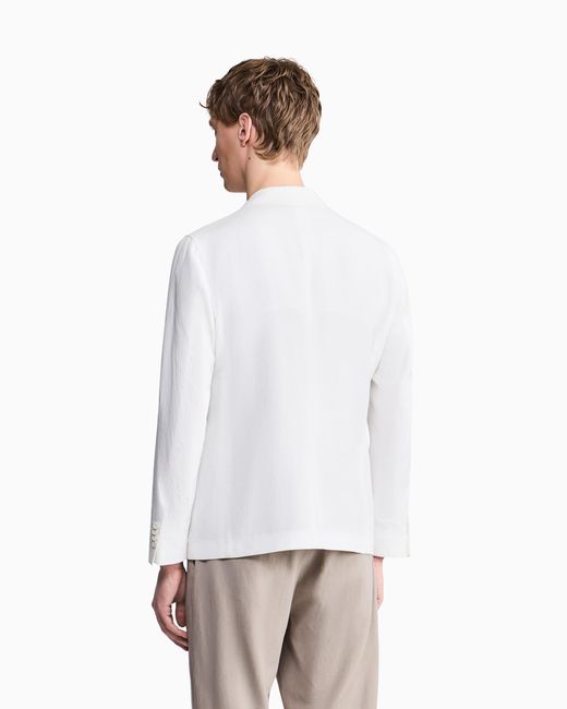 Giorgio Armani White Linen Jacket With Two-Button Closure And Patch Pockets for men