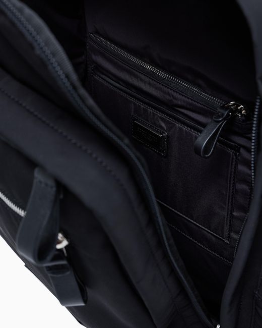 Giorgio Armani Black Nylon Backpack With Leather Details for men