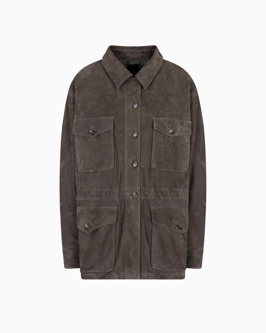Giorgio Armani Brown Suede Oversized Pea Coat