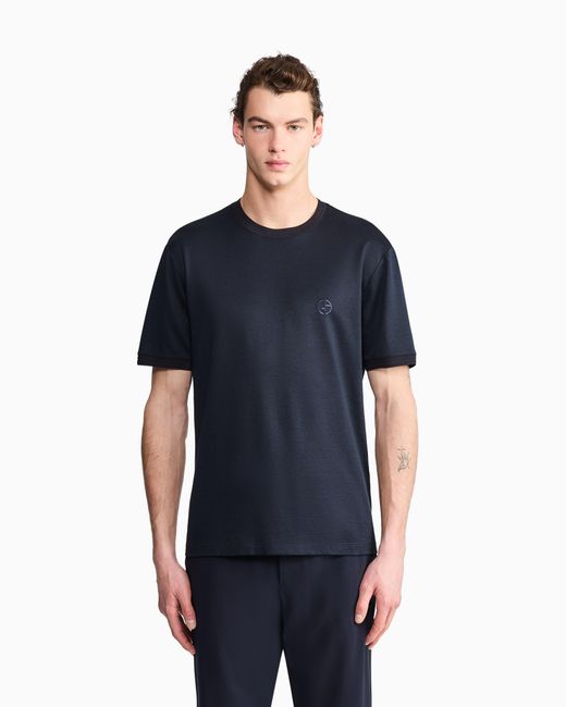 Giorgio Armani Blue Oversized Silk, Linen And Cotton T-Shirt for men