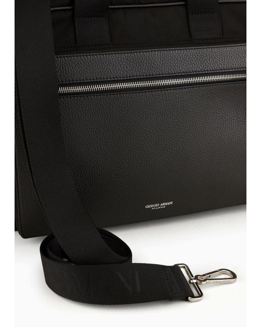 Giorgio Armani Black Pebbled-leather And Nylon Briefcase for men