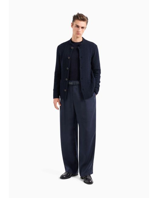 Giorgio Armani Blue Single-pleat Pinstriped Cupro And Silk Trousers for men