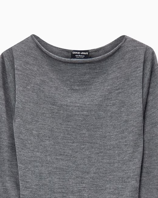 Giorgio Armani Gray Sweater Seamless Cashmere Round Neck Long Sleeve