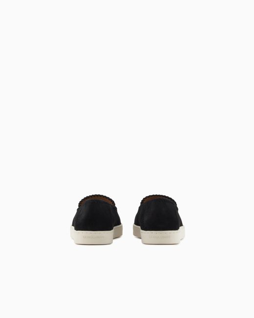 Giorgio Armani White Suede Slip On With Threading And Rubber Sole for men