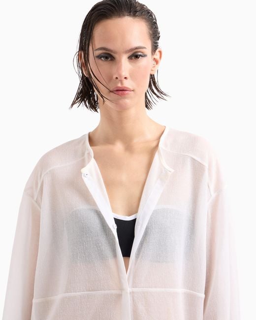 Sobretodo En Punto De Seda Y Algodón Giorgio Armani de color White