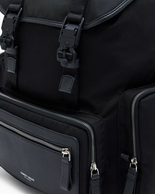 Mochila De Nailon Reciclado Y Cuero Plena Flor Asv Giorgio Armani de hombre de color Black