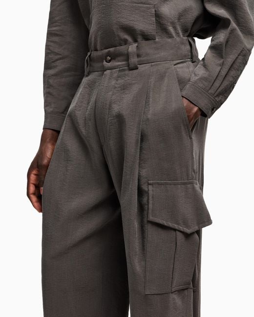 Pantalones Con Una Pinza En Mezcla De Seda Lavada Giorgio Armani de hombre de color Gray