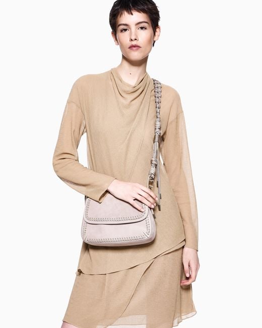 Giorgio Armani White Rope And Leather Shoulder Strap With An Interwoven Motif