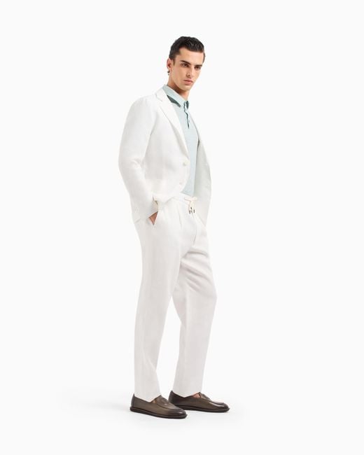 Giorgio Armani Einreihiges Sakko Der Upton-Linie Aus Reinem Leinen-Canvas in White für Herren