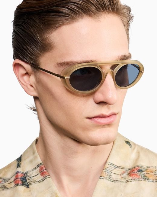 Giorgio Armani Blue Oval Sunglasses for men