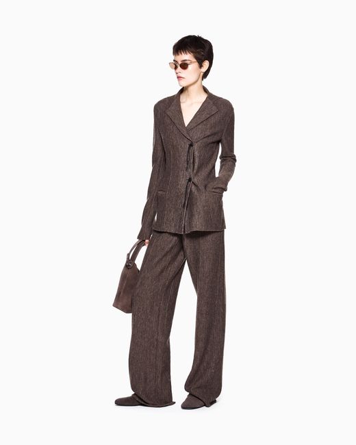 Giorgio Armani Brown Trouser Wide-Leg Virgin Wool Jersey With Back Zip